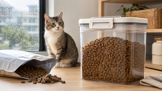 Pet food storage container with an airtight lid