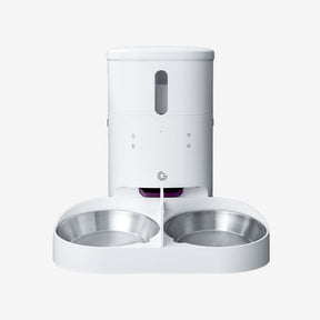 LuxNourish automatic cat and dog feeder, white body with two stainless steel bowls | grantclassic