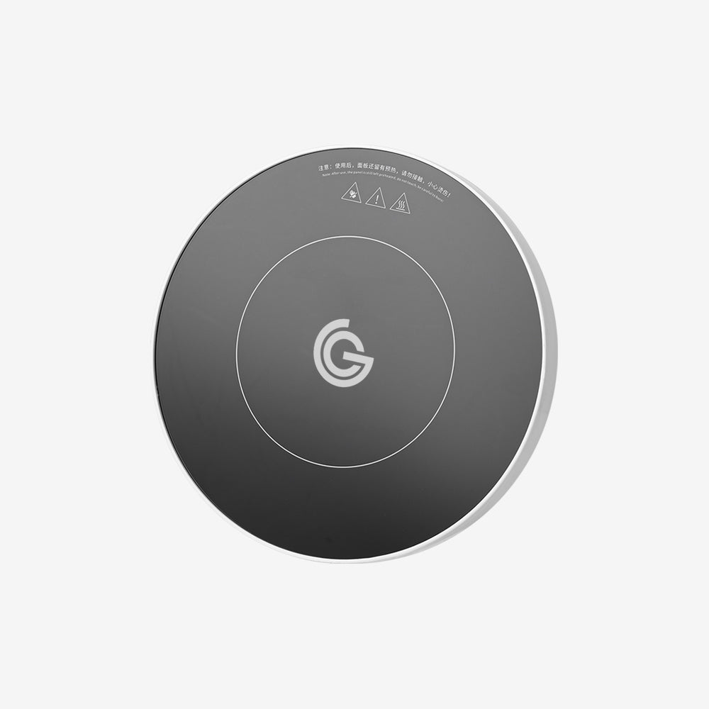 AquaLux WarmFlow heated base for the pet fountain, round dark gray base seen from above | grantclassic