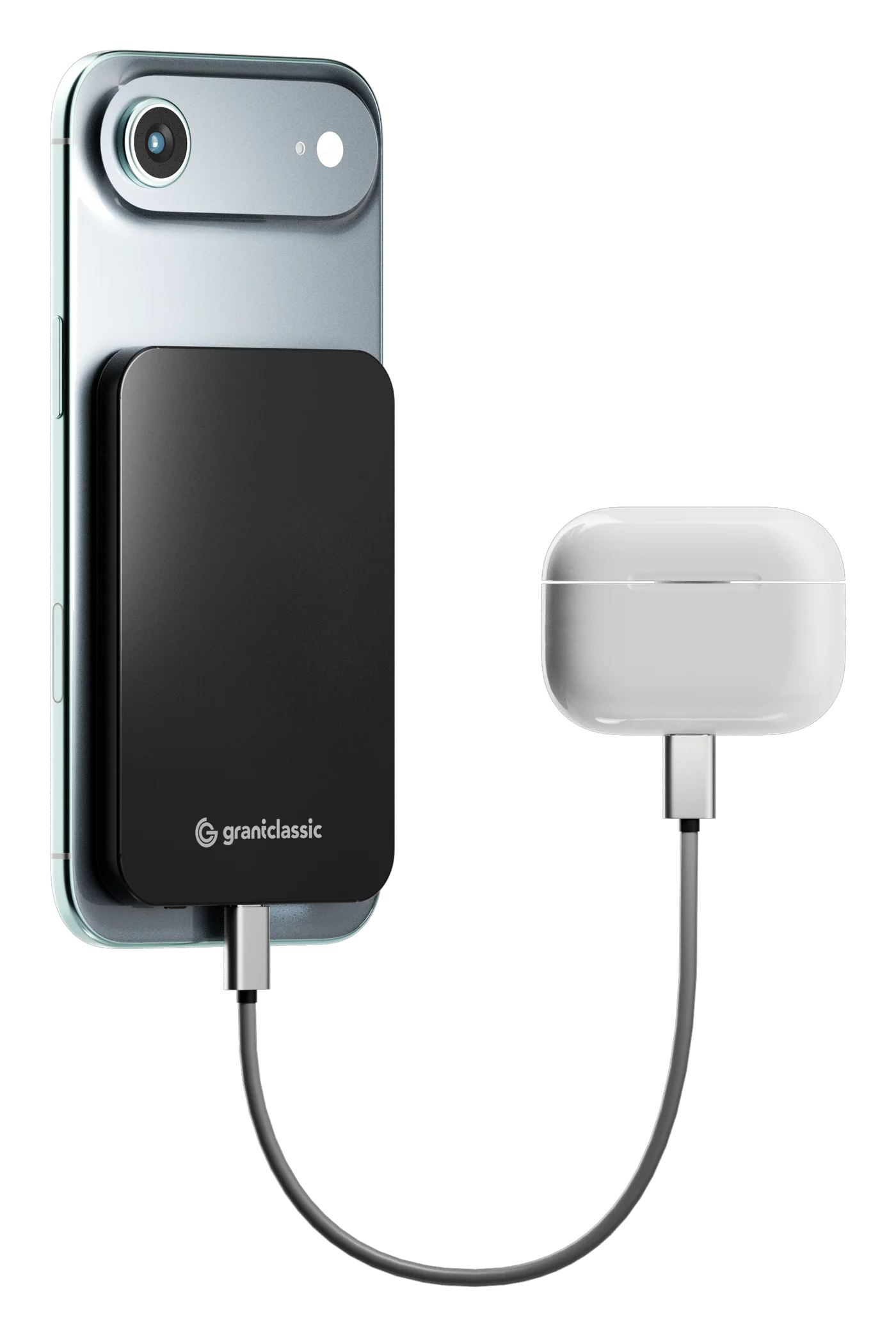 TITANSHIELD Air charging an iPhone wirelessly and AirPods by cable at the same time