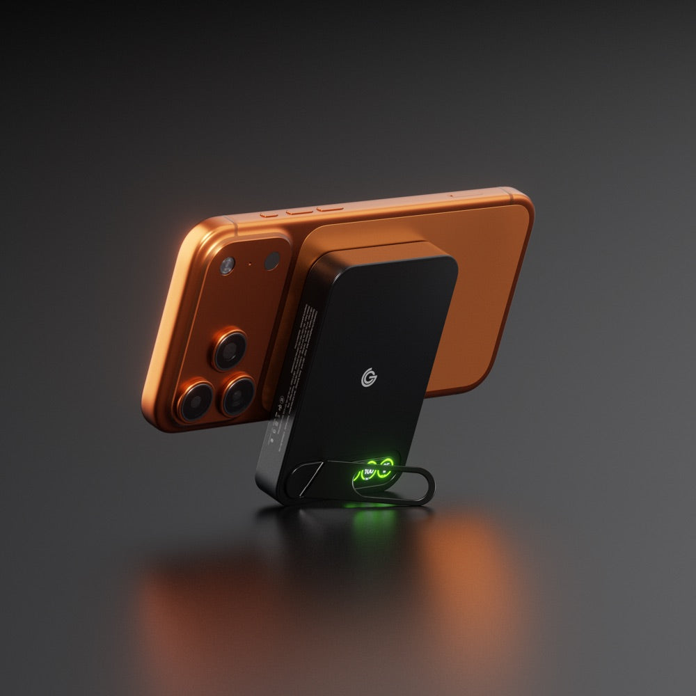 Hidden stand holding the power bank in landscape